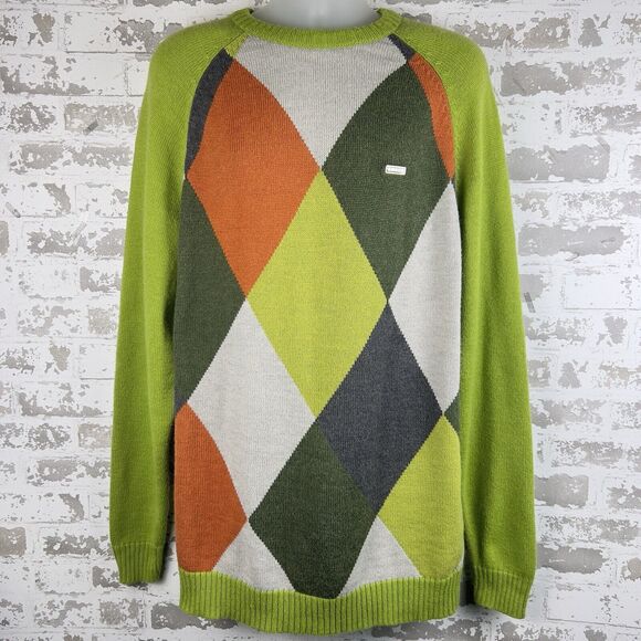 Enyce Wool Blend Sweater Men’s XL Tall Harry Styles‎ Argyle Green Orange Gray - Picture 2 of 11